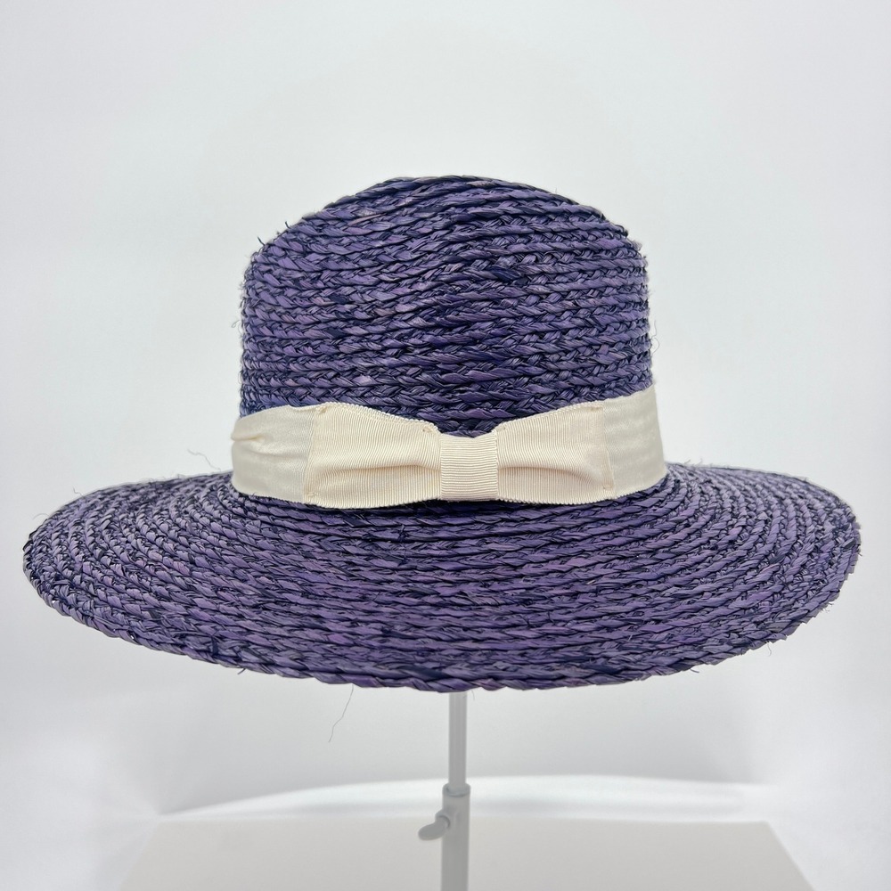 btb Los Angeles Faith Hat Womens S Cobalt NWT Raffia Straw Fedora Sun Summer - Picture 3 of 5